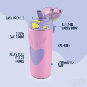 Ellies 14oz Stainless Steel Water Bottle with Unicorn Lid