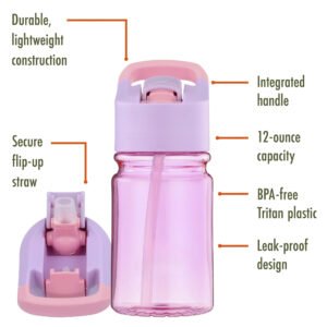 12 oz Kids' Tritan Plastic Flip-Top Water Bottle, Purple & Pink