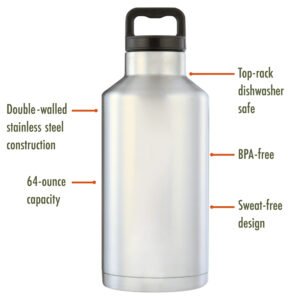 64 oz Double-Wall Stainless-Steel Insulated Tumbler Water Bottle